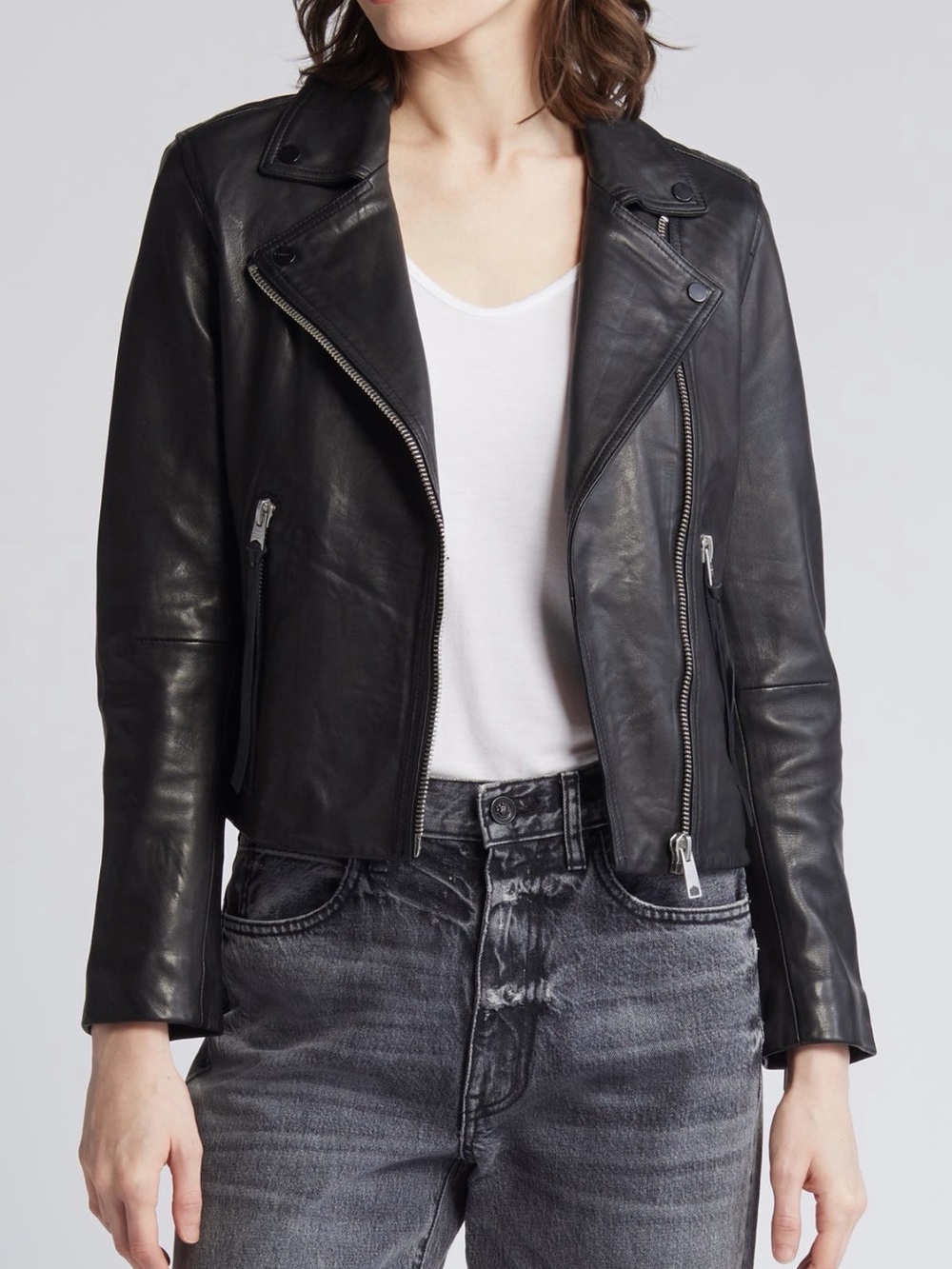 AllSaints Black Leather Dalby Biker Jacket